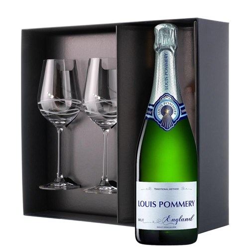 This luxurious gift set is the perfect choice for those who appreciate fine sparkling wine and refined glassware. Featuring a bottle of Louis Pommery Brut English Sparkling75cl paired with two exquisite Venezia Glasses adorned with Swarovski Crystals, this set is beautifully presente